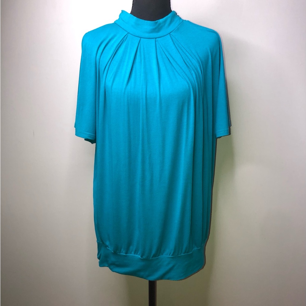 NIKIBIKI Blue Turquoise Teal Open Shoulder Flared Short Sleeve Medium Blouse